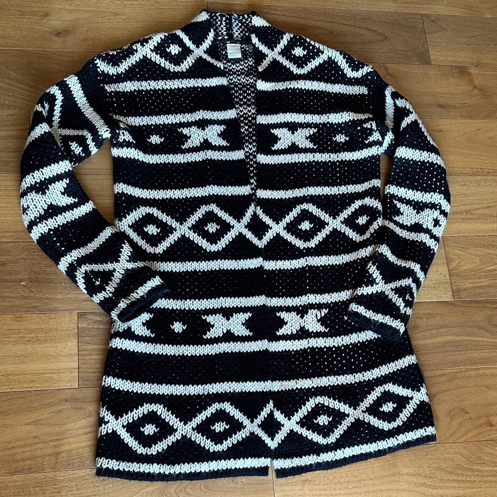 Roxy Black and White Geometric Cardigan